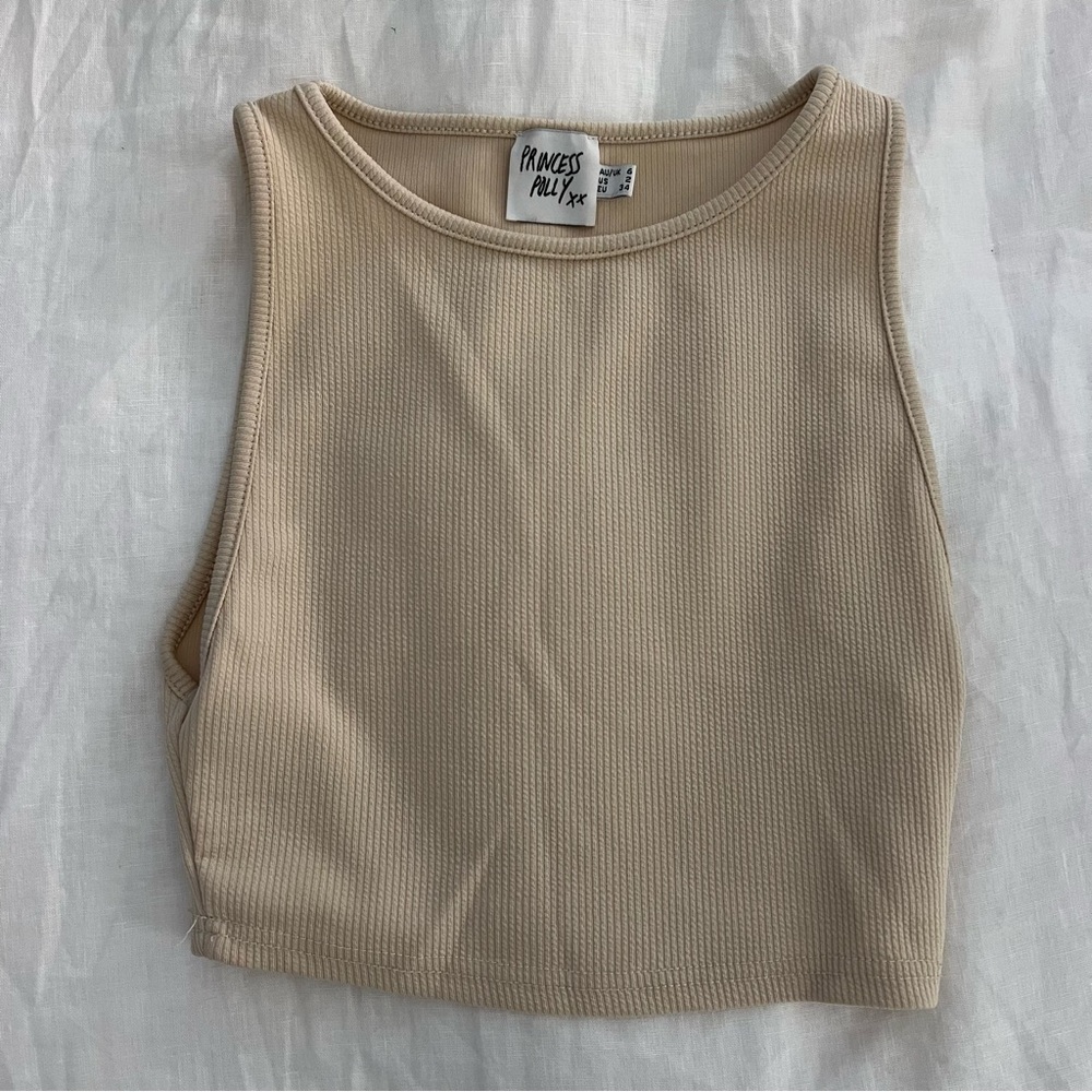 Princess Polly Tan Fitted Crop Tank Top